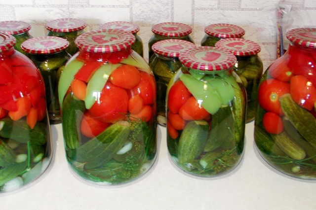 Pickled cucumbers tomatoes peppers