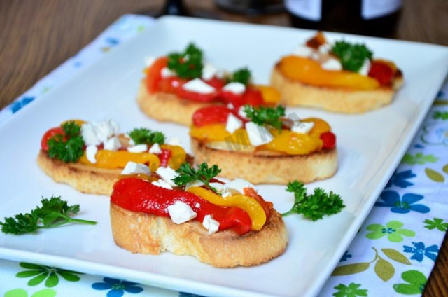 Bruschetta with pickled pepper and feta