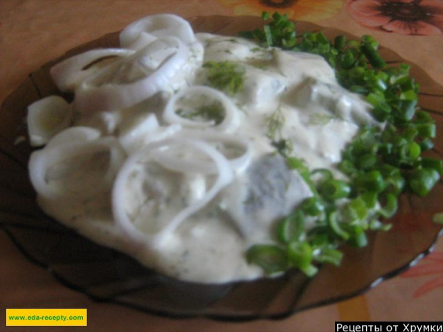 Pickled herring with vinegar and onions