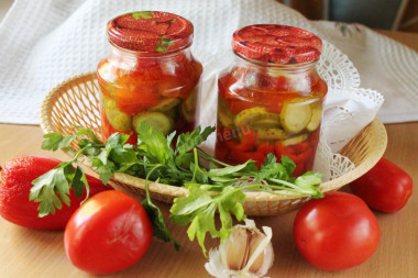 Onion, pepper, cucumber and tomato salad for winter