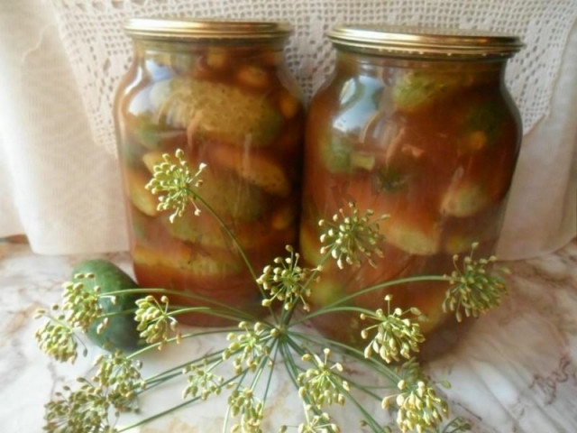 Cucumbers with tomato paste and garlic for winter without sterilization