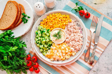 Chicken breast salad corn cucumber egg