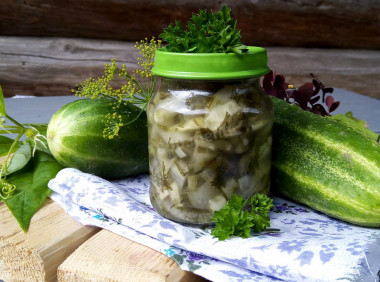 Delicate cucumber salad for winter