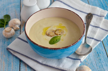 Mushroom puree soup with potatoes in a blender