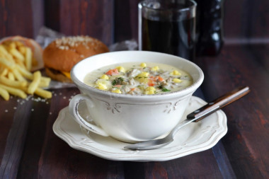 Cheeseburger soup with minced meat and potatoes