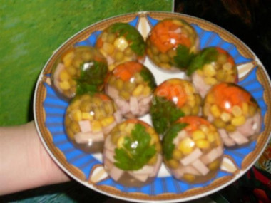 Aspic eggs with fish and ham