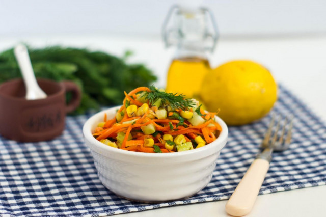 Korean carrot cucumber corn salad