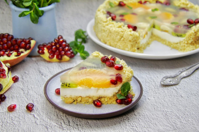 Jelly cake with fruit without baking