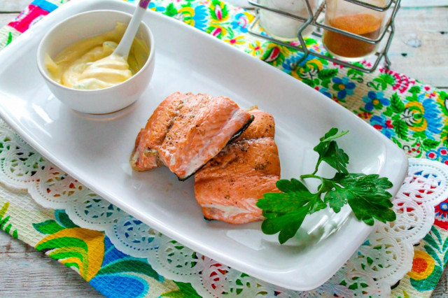 Salmon in a frying pan