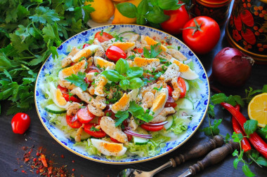 Salad Peking cabbage chicken breast cucumber egg tomatoes