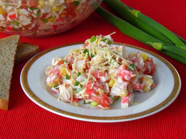 Cleopatra salad with chicken and crab sticks for the New Year