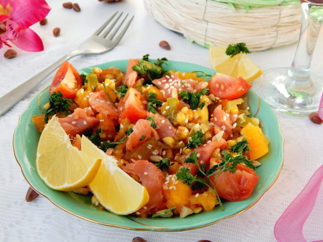 Smoked salmon salad with pumpkin