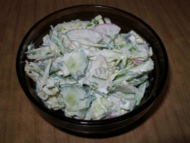 Spring vegetable salad with egg and mayonnaise