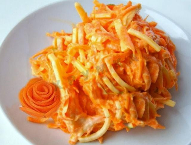 For a snack - carrot salad, hard cheese, garlic and mayonnaise