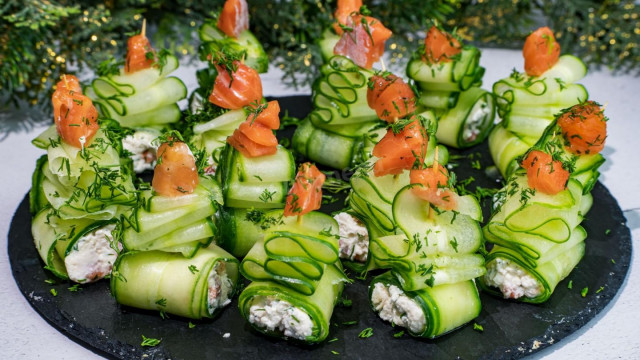 Appetizer with salted red fish and cottage cheese