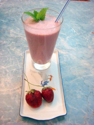 Strawberry milkshake made of strawberries and ice cream