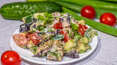 Eggplant salad with garlic and tomatoes