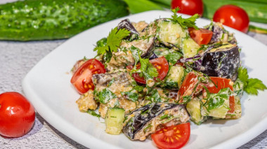 Eggplant salad with garlic and tomatoes