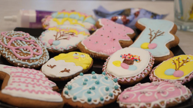 Ginger cookies with icing for New Year holidays