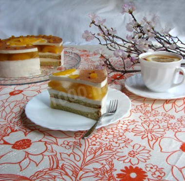 Delicate peach cake with gelatin