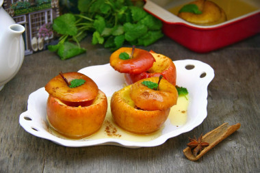 Apples with honey baked in the microwave whole in the peel