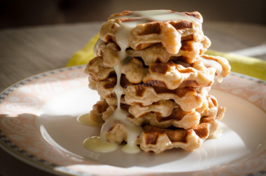 Apple waffles in a waffle iron