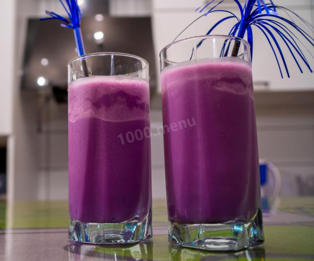 Milkshake with ice cream and blueberry syrup