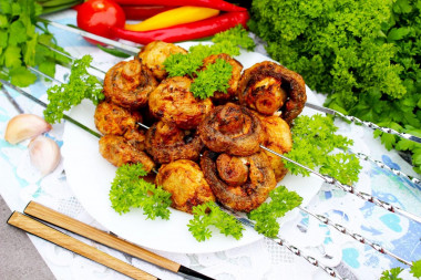 Fried mushrooms on a campfire