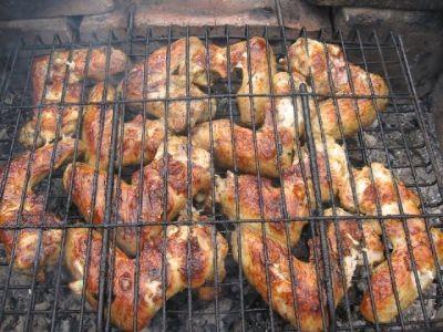 Chicken wings on a campfire