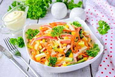 Salad with Korean carrots and crab sticks