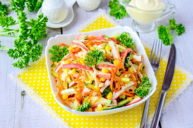 Salad with Korean carrots and crab sticks