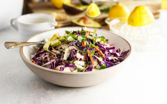 Vegetable salad with avocado, cabbage and pickled ginger