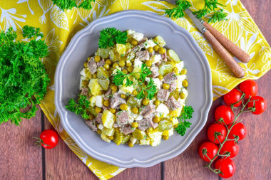 Salad with beef and pickled cucumber