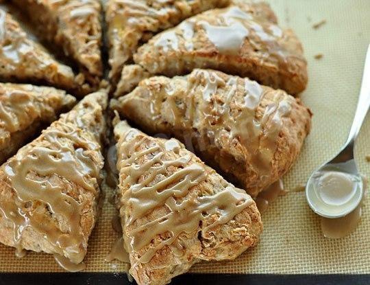 Banana bread with icing and walnuts