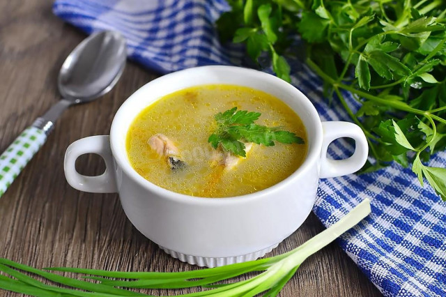 Pink salmon soup with rice