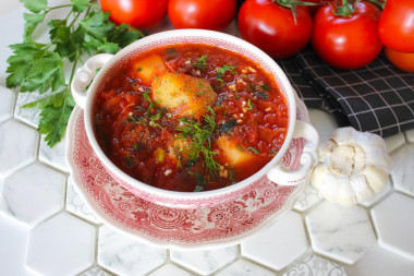 Borscht with sauerkraut beetroot and chicken