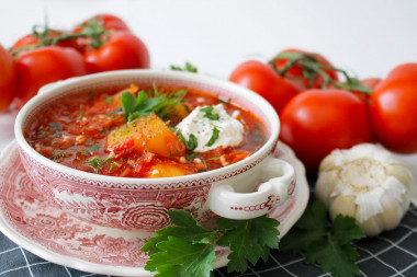 Borscht with sauerkraut beetroot and chicken