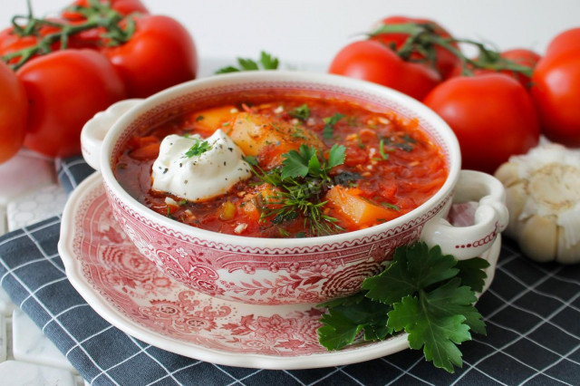 Borscht with sauerkraut beetroot and chicken