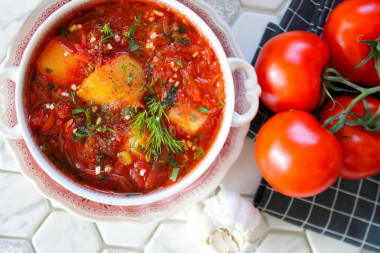 Borscht with sauerkraut beetroot and chicken