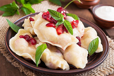 Dough for dumplings with cherries custard