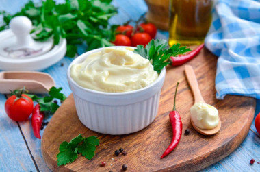 Homemade mayonnaise with lemon and mustard in blender