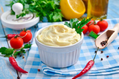 Homemade mayonnaise with lemon and mustard in blender