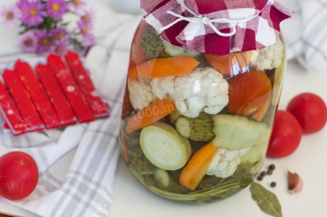 Vegetable garden salad in a jar for winter