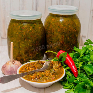 Special burning adjika with Bulgarian pepper in Siberian style