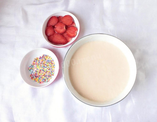 Filling dough with milk for pie