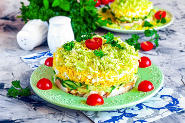 Salad with smoked breast and fresh cucumber