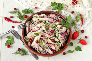 Rustic wedding salad of pork with onions