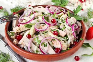 Rustic wedding salad of pork with onions