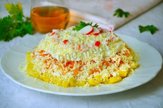 Salad with crab sticks and potatoes