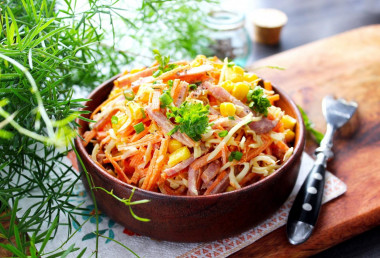 Salad with sausage cheese and corn